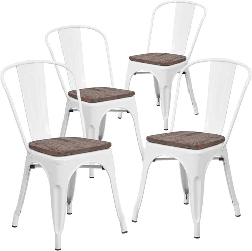 Vista 17 de Flash Furniture Perry - Silla apilable de metal con asiento de madera, 1 paquete, color negro