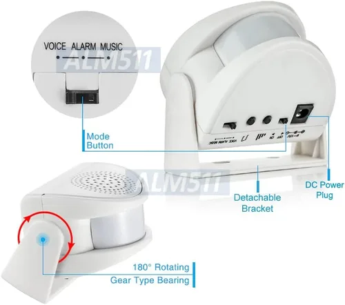 Vista 3 de Alarma portátil con sensor de movimiento y timbre de alerta de entrada con sonido de sirena de 90dB