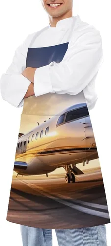 Vista 4 de MUSM Apron for Adults - 27.6 X 31.5 Inch, Heavy-Duty Polyester Aprons with Two Large Pockets, Waterproof Private Plane Kitchen Apron for Cooking