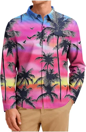 Vista 18 de Camisa hawaiana de manga larga con botones florales tropicales para hombre, camisas de playa con estampado de flores, camisas casuales de viaje