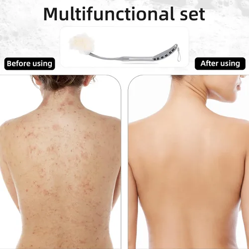 Vista 4 de Esponja de ducha de 20.5 pulgadas, esponja de esponja de lufa en barra, exfoliante y mejora de la salud de la piel, esponja de espalda para ducha