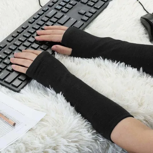 Vista 2 de Mesyo Guantes góticos sin dedos largos calentadores de brazo de punto para el pulgar guantes elásticos 4 Pares #3