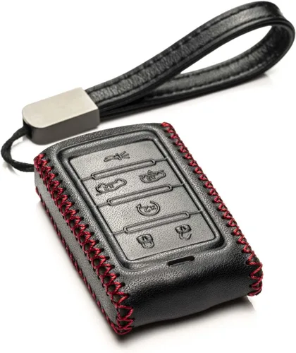 Vista 6 de Vitodeco Funda de cuero genuino para llavero inteligente compatible con Jeep Wagoneer, Grand Wagoneer, Grand Cherokee 2022-2025 (5 botones, negro)