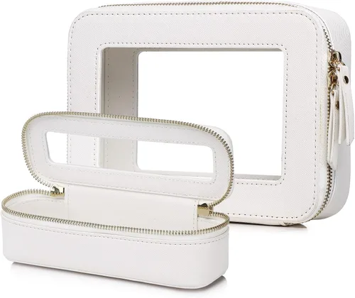 Vista 8 de Pinkmik Pequeña bolsa de maquillaje transparente, mini estuche para cosméticos, bolsa de aseo impermeable con cremallera, organizador de bolsos