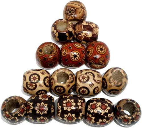 Vista 2 de Housweety cuentas espaciadoras de madera de percusión, pintadas, mezcladas, 100 unidades de 17 x 16 mm + brazalete gratis