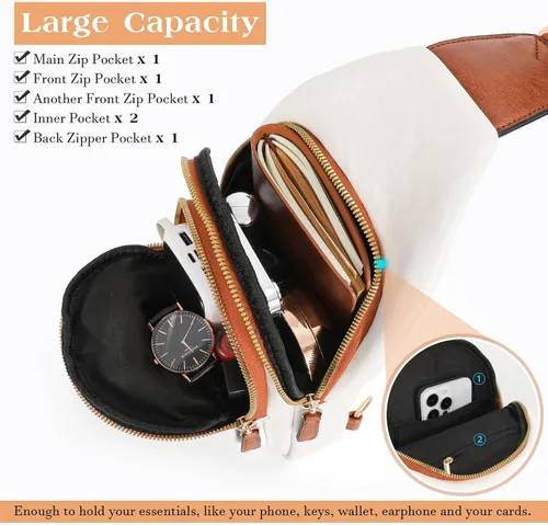 Vista 4 de SUOSDEY Bolsos bandolera para mujer, bandolera de cuero, mochila para el pecho, bolsas de hombro para viajes informales, senderismo, ciclismo