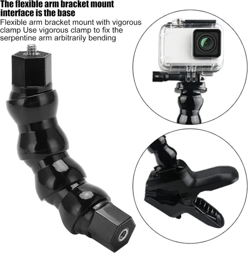 Vista 4 de YYOYY Soporte para manguera de cámara, soporte de mandíbulas monopod, soporte de brazo flexible de 4 secciones, montaje de orificios de tornillo