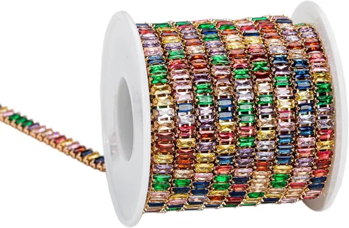 Vista 29 de KAOYOO - Cadena con cuentas de circonita cúbica, 0.91 metros (1 yarda) para manualidades de costura, decoración de bricolaje (cristal aguamarina)