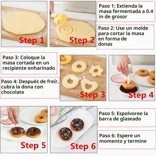 Vista 6 de Juego de cortadores de donas de 3 pulgadas, cortador de galletas redondo de plástico para hornear con alicates de inmersión, molde antiadherente