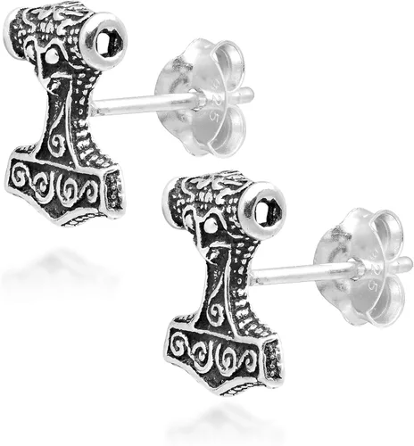 Vista 2 de Mighty Thor's Hammer Mjöllnir - Aretes de plata de ley 925, Metal