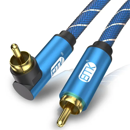 Vista 8 de EMK Cable de subwoofer de 90 grados a 90 grados, cable RCA macho a macho, cable de audio coaxial digital para subwoofer, TV, barras de sonido