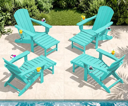 Vista 18 de SERWALL Silla Adirondack ajustable plegable HDPE con reposapiés, Aruba