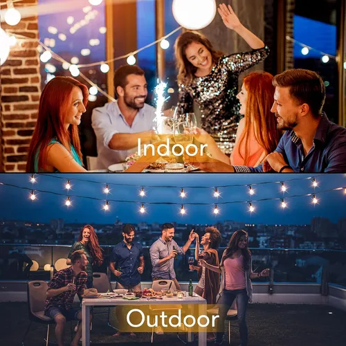 Vista 2 de Luces de Cadena LED para Exteriores de 50 Pies Impermeables, Brillantes 2700K, Luces de Cadena para Patio LED con 27 Bombillas Globo G40