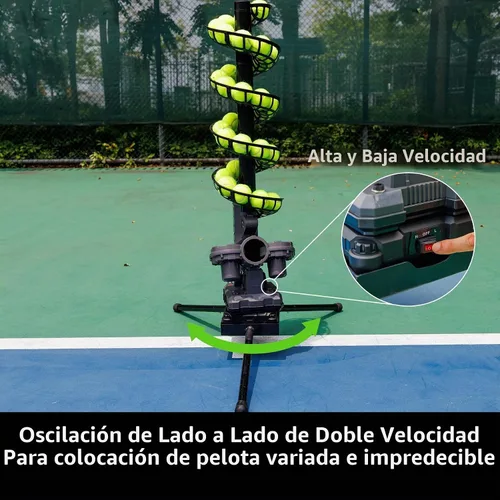 Vista 3 de Furlihong 3807BH Máquina de pelotas de tenis con base triangular, velocidades ajustables, oscilación izquierda y derecha, lanzamiento con balanceo