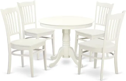 Vista 20 de East West Furniture ANGR3-MAH-W - Juego de comedor de 3 piezas para espacios pequeños que contiene una mesa de comedor redonda con pedestal y 2