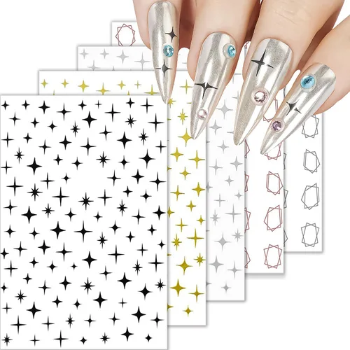 Vista 9 de 6 hojas de calcomanías de arte de uñas con letras inglesas en 3D, suministros autoadhesivos, decoración de diseño de uñas para decoración