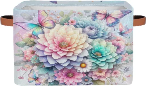 Vista 31 de Cesta de almacenamiento de flores y girasoles, organizador plegable grande para estantes, cubos de lona resistentes con asas para juguetes, armario