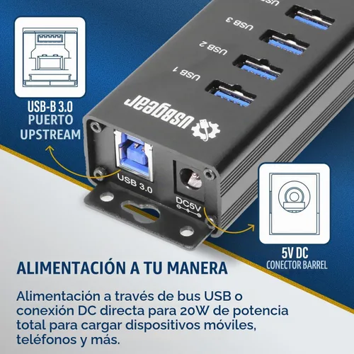 Vista 6 de USBGear Concentrador USB de 10 puertos 3.2 Gen 1 – Concentrador de datos supervelocidad montable con puertos USB para laptop, PC, escritorio y más