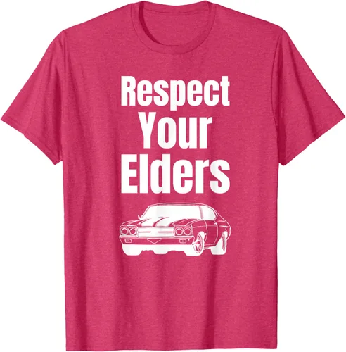 Vista 22 de Divertido regalo de auto para chicos – Respect Your Elders Classic Muscle Car Camiseta, Negro, S