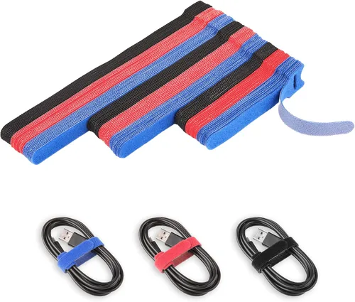 Vista 10 de 90 piezas de bridas de cable reutilizables de 4+6+8 pulgadas, bridas ajustables de gancho y lazo para la organización de cables, gestión de cables