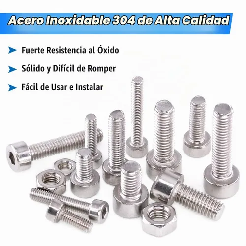 Vista 3 de Glarks Kit de surtido de 510 tornillos de acero inoxidable 304 M3 M4 M5 con cabeza hexagonal y tuercas
