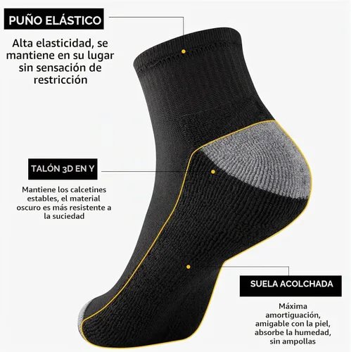 Vista 6 de COOVAN 12 pares de calcetines tobilleros acolchados para hombre, paquete de 12 unidades, de corte bajo, cómodos, transpirables, calcetines casuales