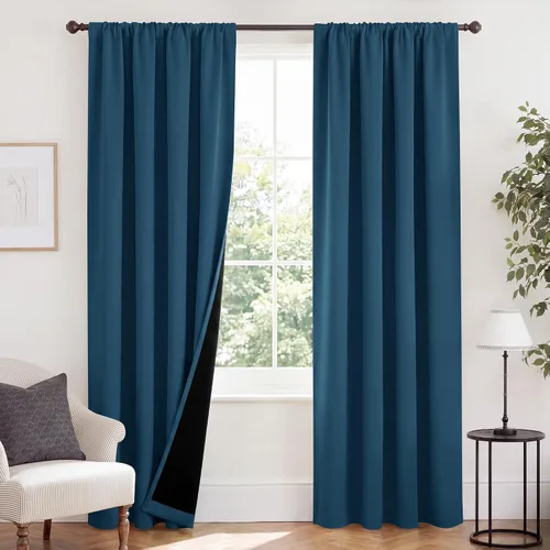 Vista 127 de NICETOWN Biscotti Beige 100% Cortinas opacas de 45" de largo para cocina, bolsillo con varilla para sótano completamente opaco, cortinas térmicas