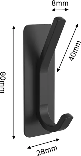Vista 2 de Ganchos adhesivos negros para toallas de baño montados en la pared, paquete de 4 ganchos para toallas de baño, soporte para bata, gancho de acero