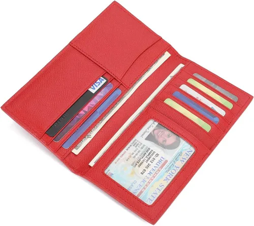Vista 5 de Cartera larga delgada de cuero para tarjetas de identificacióncrédito con bloqueo RFID M