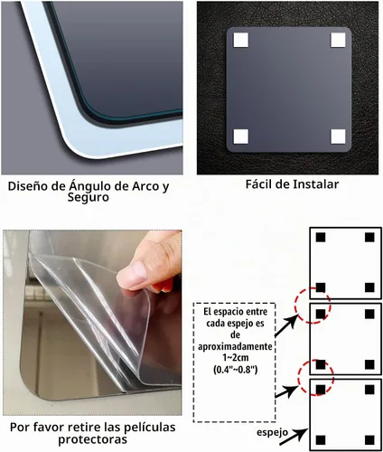 Vista 6 de Espejo acrílico irrompible sin vidrio, inastillable, de longitud completa, para el gimnasio de pared, para el hogar, sin marco, para el hogar