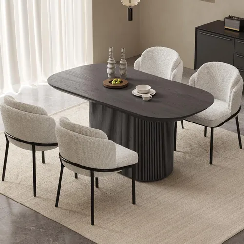 Vista 32 de Mesa de comedor ovalada de 63 pulgadas para 2-6 personas, mesa de cocina negra moderna, mesa de comedor rectangular de lujo, mesa de comedor