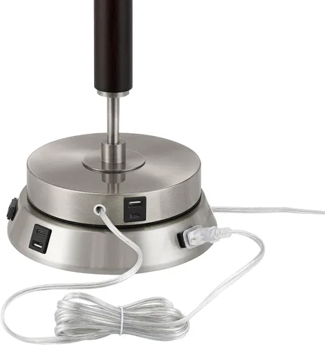 Vista 6 de Base de lámpara de mesa moderna con puertos de carga USB A+C y toma de corriente de CA, sensor táctil de encendido y apagado universal de níquel