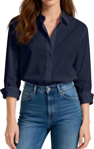 Vista 19 de Camisas de vestir ajustadas de algodón para mujer, blusas de manga larga para oficina, blusas con cuello
