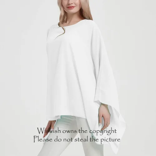 Vista 3 de Wiiiwish Poncho de gasa transparente para mujer, suelto, liso, largo, murciélago, caftán, túnica