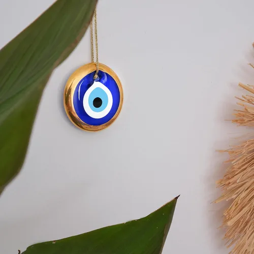 Vista 7 de BCS Adorno para colgar en la pared de 2.8 pulgadas de color azul y dorado, hecho a mano, amuleto turco griego de Nazar, amuleto de buena suerte