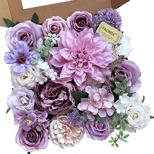 Vista 22 de FACINOC Juego de ramos de flores artificiales de rosas artificiales para bricolaje, decoración de despedida de soltera, arreglos florales falsos