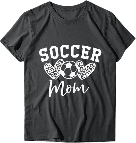 Vista 4 de Holzkary Camiseta divertida para mamá con estampado de letras y estampado de futbol para mamá