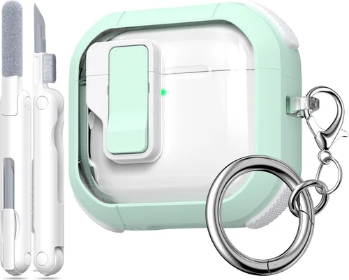 Vista 18 de Funda para AirPods de 4ª Generación, Diseño Transparente con Tapa Emergente Automática, Incluye Herramienta de Limpieza, Duradera y Resistente a