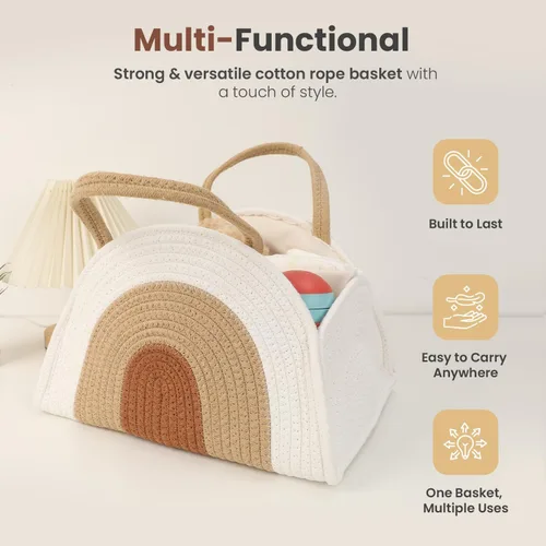 Vista 3 de Organizador de pañales + bolsa para artículos húmedos, cesta de pañales de cuerda de algodón, bolsas organizadoras de bolsas de pañales, regalo