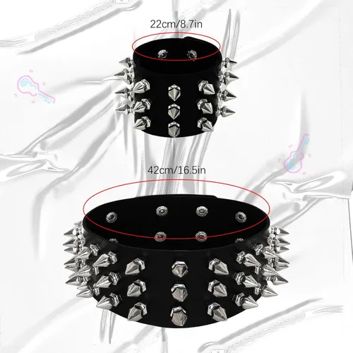 Vista 2 de Gvhntk Pulsera de cuero con tachuelas de clavos, gargantillas góticas de metal punk, brazalete negro para mujeres y hombres
