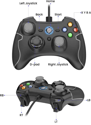 Vista 2 de EasySMX Controlador de juegos con cable, mando de juegos de PC con doble vibración Turbo y botones de disparo para WindowsSteamAndroidPS3TV Box
