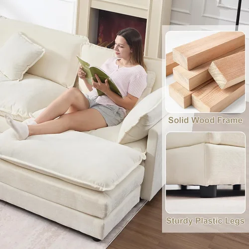Vista 7 de KIVENJAJA - Sofá modular en forma de U extragrande tipo nube, chenilla moderna de 4 plazas con asiento profundo para sala de estar y oficina, con 2