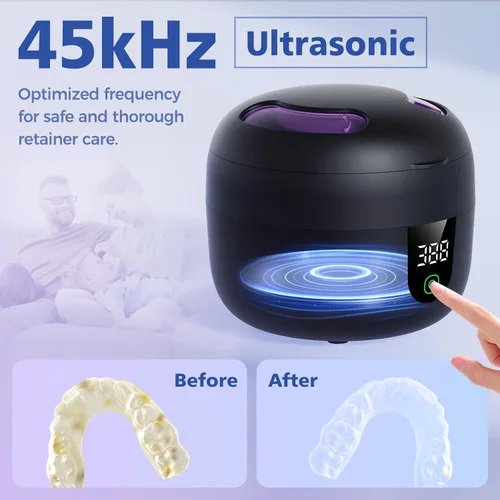 Vista 4 de Máquina Limpiadora Ultrasónica de Retenedores Impermeable con Tanque de Agua Removible de 180ml – Limpiador Ultrasónico de 45kHz para Protectores