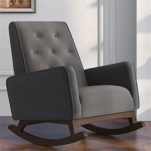 Vista 2 de Pemberly Row Mecedora tapizada de microfibra con respaldo apretado en gris oscuro