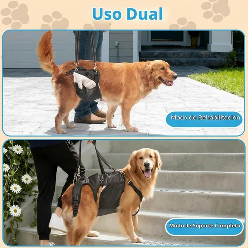 Vista 4 de Arnés doble uso para perro SyFatWeen con soporte para las patas traseras y cadera, cabestrillo canino para elevación de perro, ajustable y suave