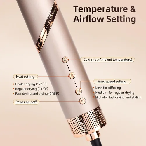 Vista 8 de 5 en 1 cepillo de aire caliente y secador de pelo, envoltura automática Airstyler con difusor, secador de pelo FlexStyle de alta velocidad de 110000