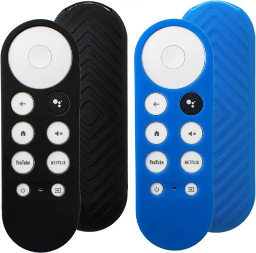 Vista 9 de Paquete de 2 fundas de silicona brillantes para Chromecast Google TV Remote Verde resplandor + azul brillante