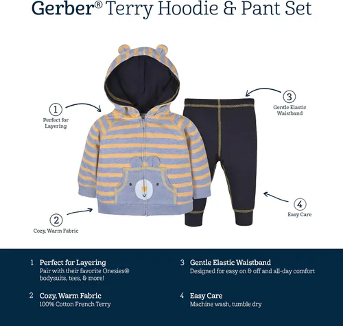 Vista 6 de Gerber Conjunto de ropa con capucha y joggers con cremallera para bebés niños pequeños