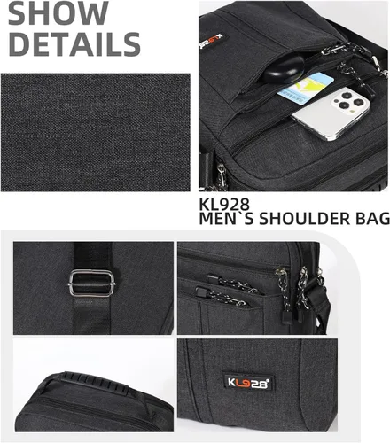 Vista 4 de KL928 Bolsa de mensajero para hombre Bolso cruzado de hombro, bolsa de viaje para hombre, bolso casual para trabajo y negocios