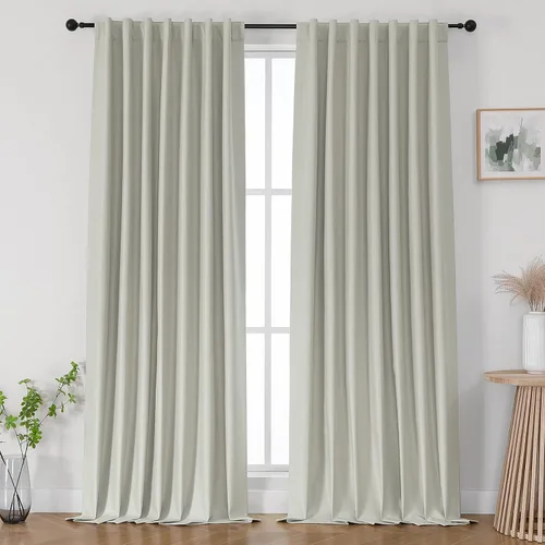 Vista 24 de Joydeco Cortinas opacas de lino para dormitorio, con ojales de 90 pulgadas de largo, cortinas resistentes para sala de estar, cortinas con Verde